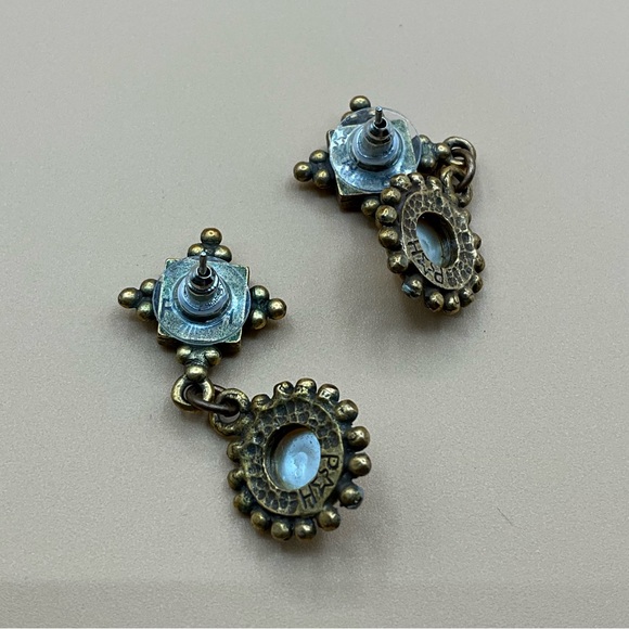 VINTAGE PATTI HORN PH PEARLS reddish purple GEM DROP PIERCED EARRINGS - Picture 3 of 3